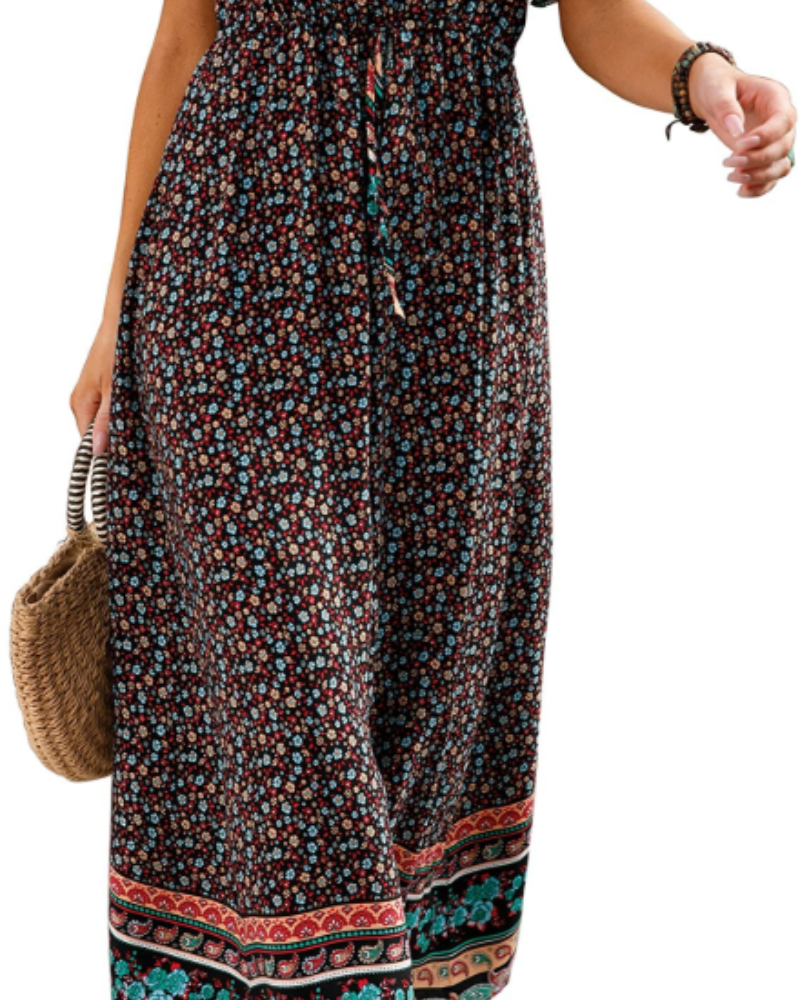 Elnora Vestito Maxi Boho Donna – Scollo a V, Coulisse in Vita & Abito Floreale Fluido