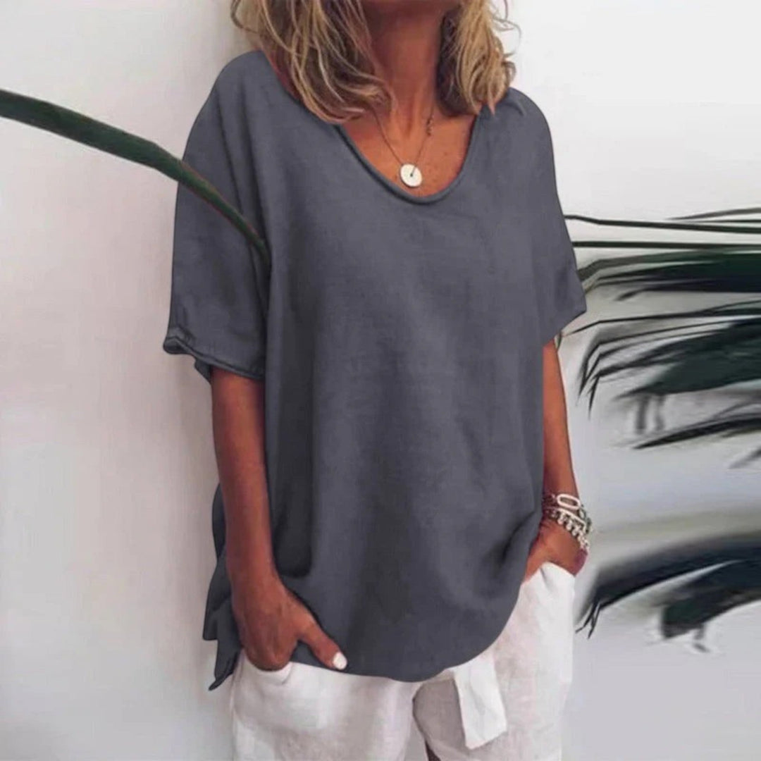 Adèle | Bluza Oversize cu Decolteu în V pentru Femei | Mâneci Scurte