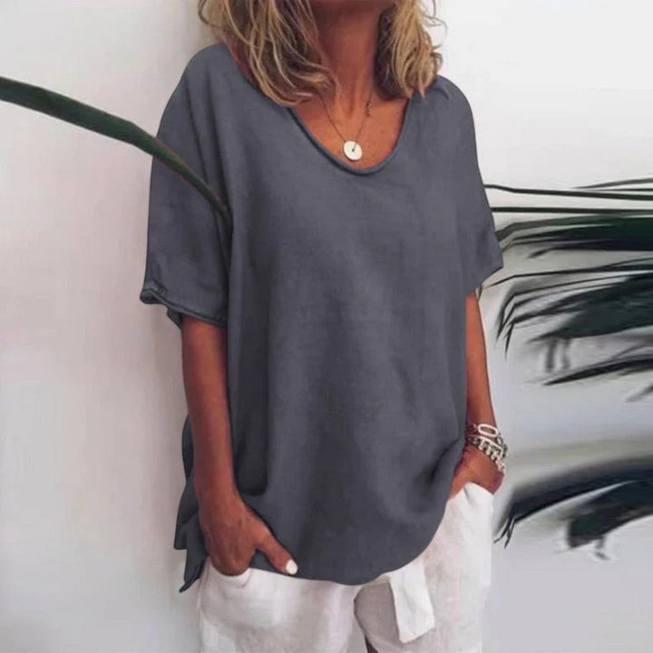 Adèle | Bluza Oversize cu Decolteu în V pentru Femei | Mâneci Scurte