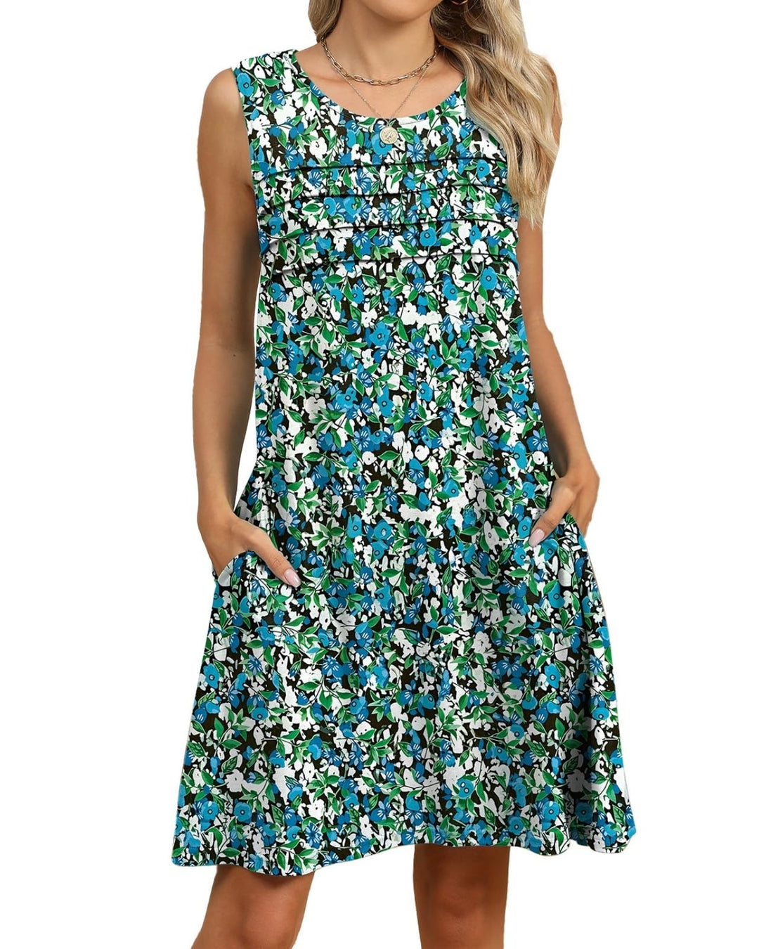 Alina Vestito Midi Donna – Boho Floreale, Senza Maniche & Tasche Casual Estivo