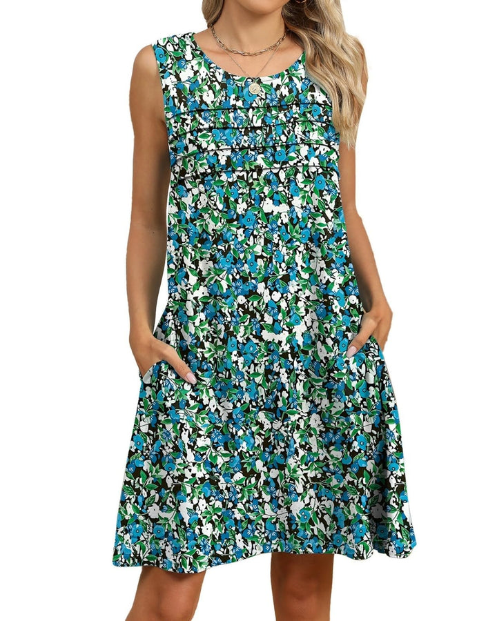 Alina Vestito Midi Donna – Boho Floreale, Senza Maniche & Tasche Casual Estivo