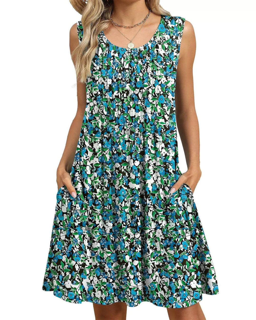 Alina Vestito Midi Donna – Boho Floreale, Senza Maniche & Tasche Casual Estivo