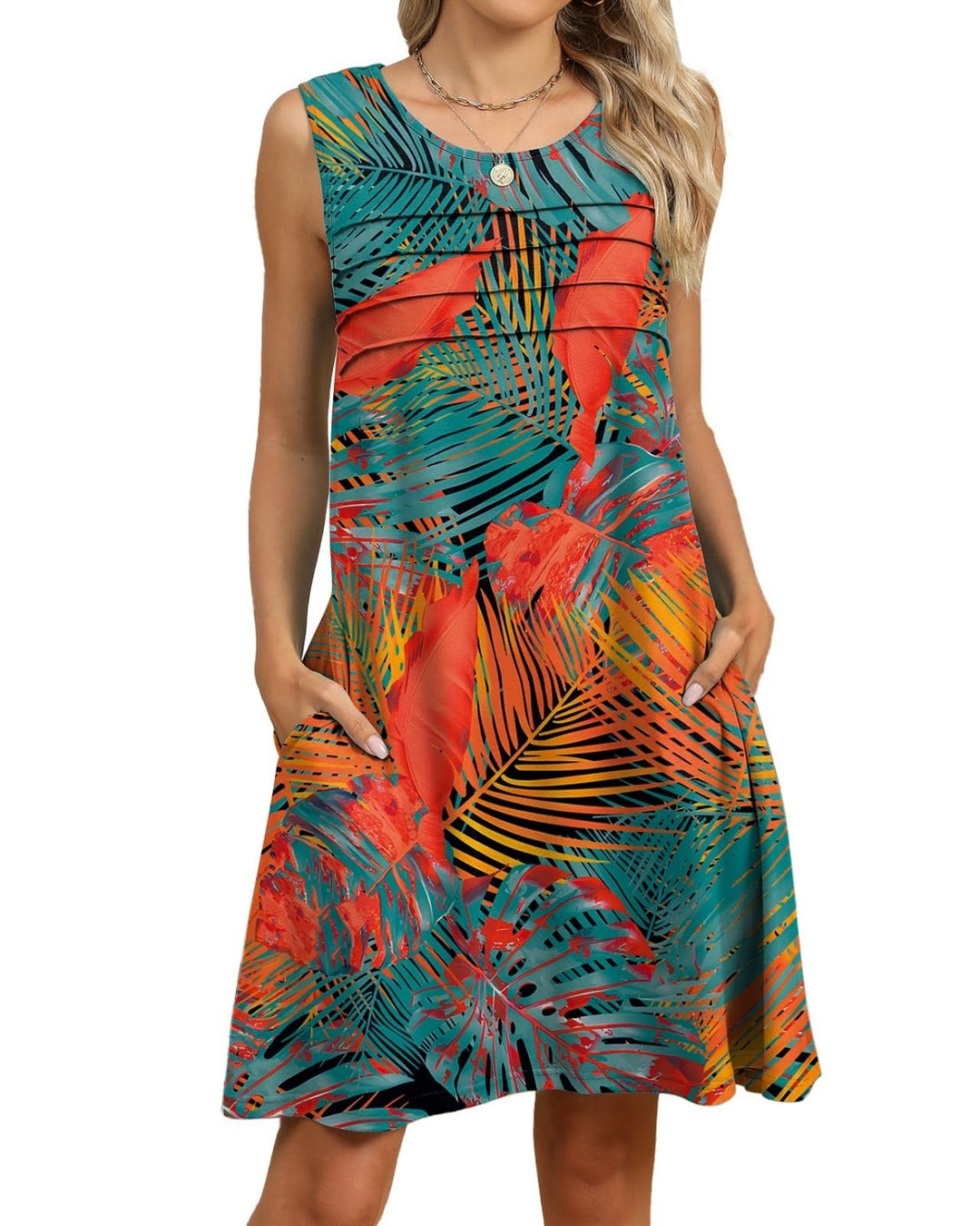 Alina Vestito Midi Donna – Boho Floreale, Senza Maniche & Tasche Casual Estivo