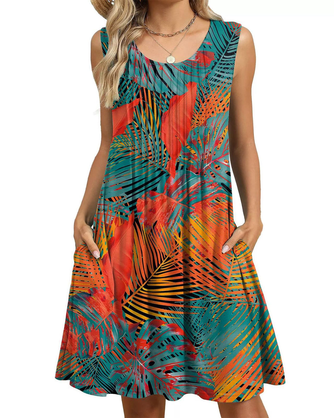Alina Vestito Midi Donna – Boho Floreale, Senza Maniche & Tasche Casual Estivo