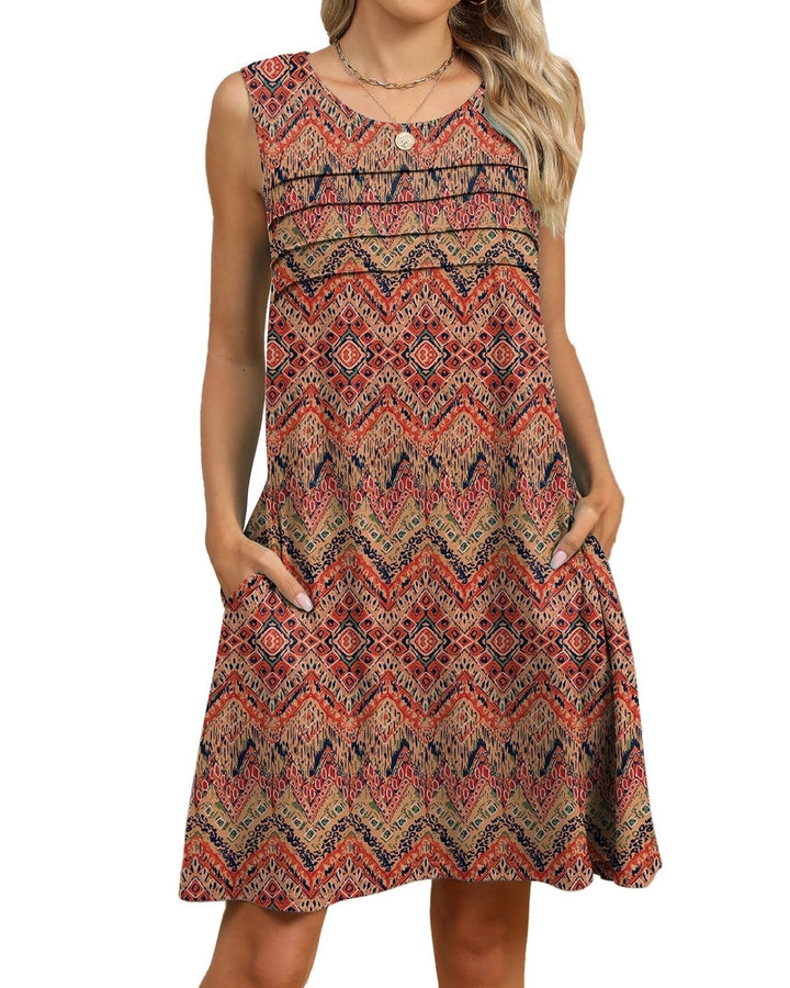 Alina Vestito Midi Donna – Boho Floreale, Senza Maniche & Tasche Casual Estivo