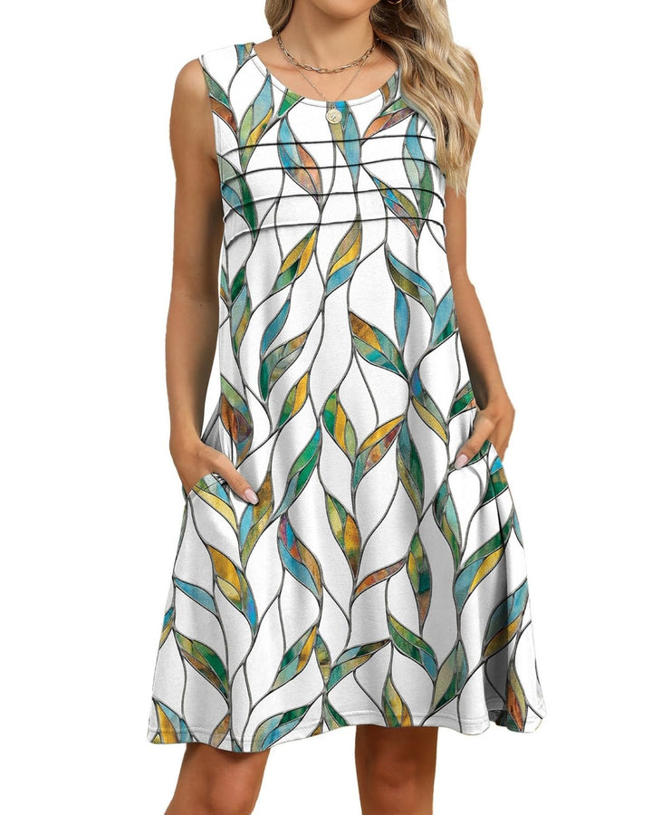 Alina Vestito Midi Donna – Boho Floreale, Senza Maniche & Tasche Casual Estivo