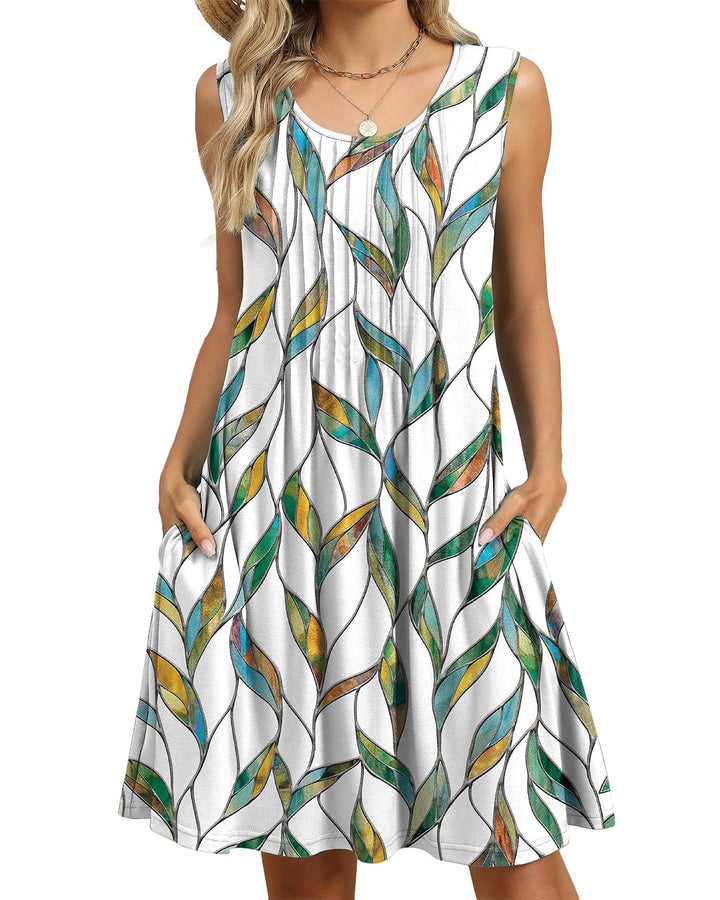 Alina Vestito Midi Donna – Boho Floreale, Senza Maniche & Tasche Casual Estivo