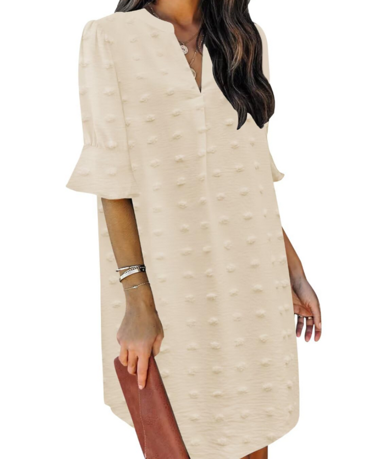 Francesca Vestito Casual Donna – Scollo a V con Volant, Maniche Corte & Abito Floreale Loose Fit