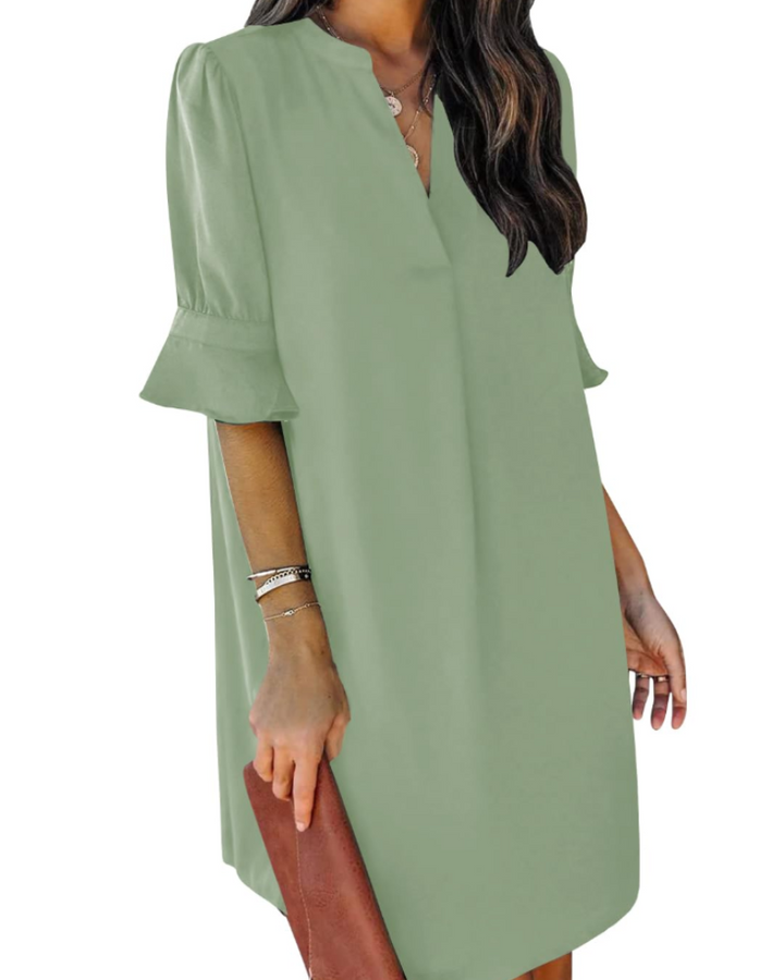 Francesca Vestito Casual Donna – Scollo a V con Volant, Maniche Corte & Abito Floreale Loose Fit