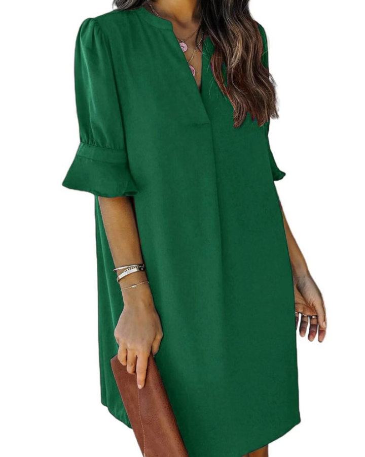 Francesca Vestito Casual Donna – Scollo a V con Volant, Maniche Corte & Abito Floreale Loose Fit