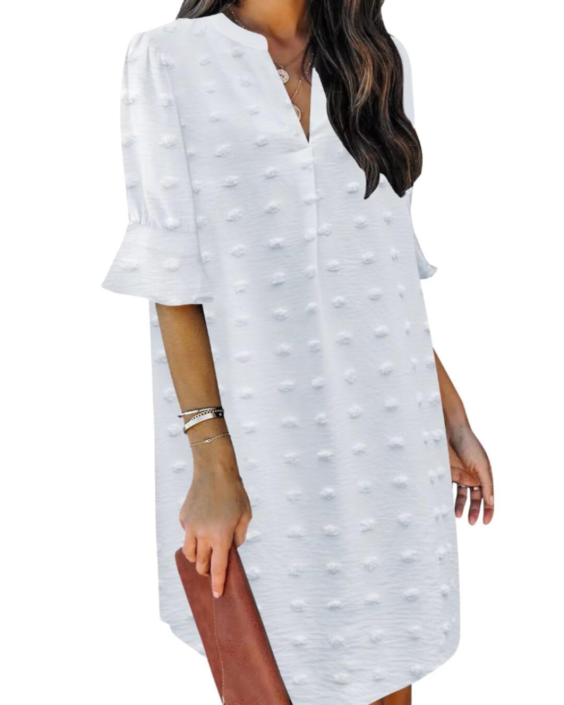 Francesca Vestito Casual Donna – Scollo a V con Volant, Maniche Corte & Abito Floreale Loose Fit