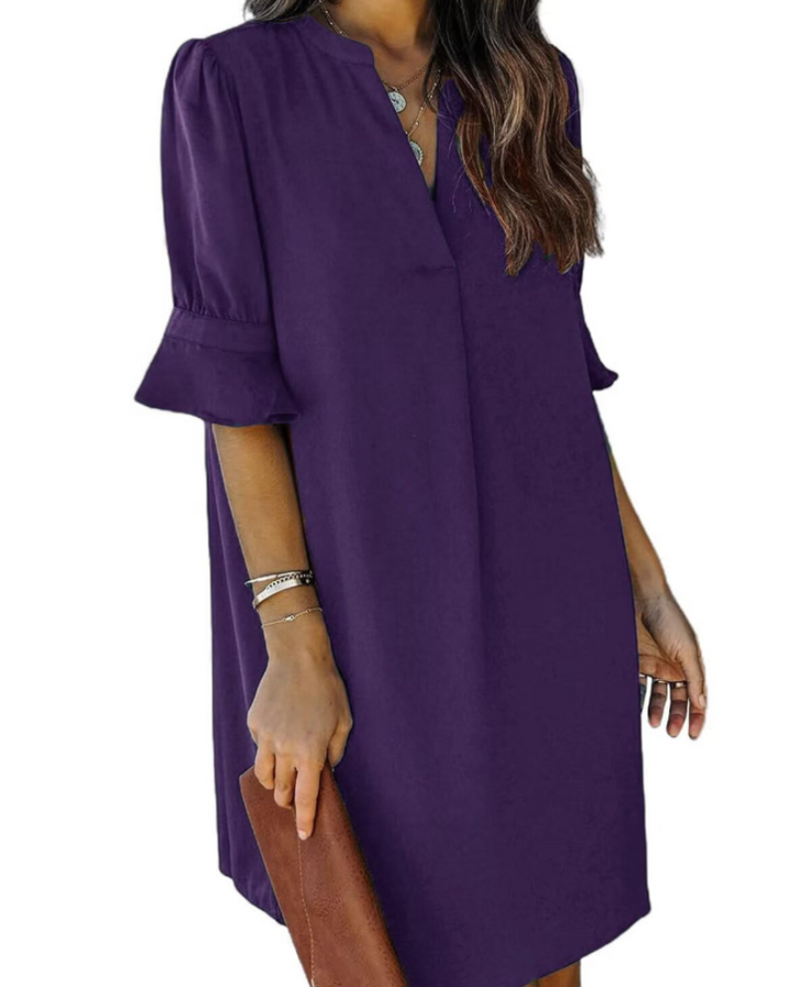 Francesca Vestito Casual Donna – Scollo a V con Volant, Maniche Corte & Abito Floreale Loose Fit