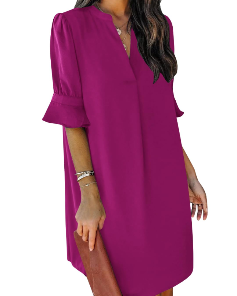 Francesca Vestito Casual Donna – Scollo a V con Volant, Maniche Corte & Abito Floreale Loose Fit