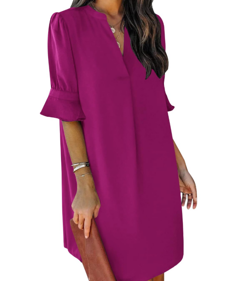 Francesca Vestito Casual Donna – Scollo a V con Volant, Maniche Corte & Abito Floreale Loose Fit