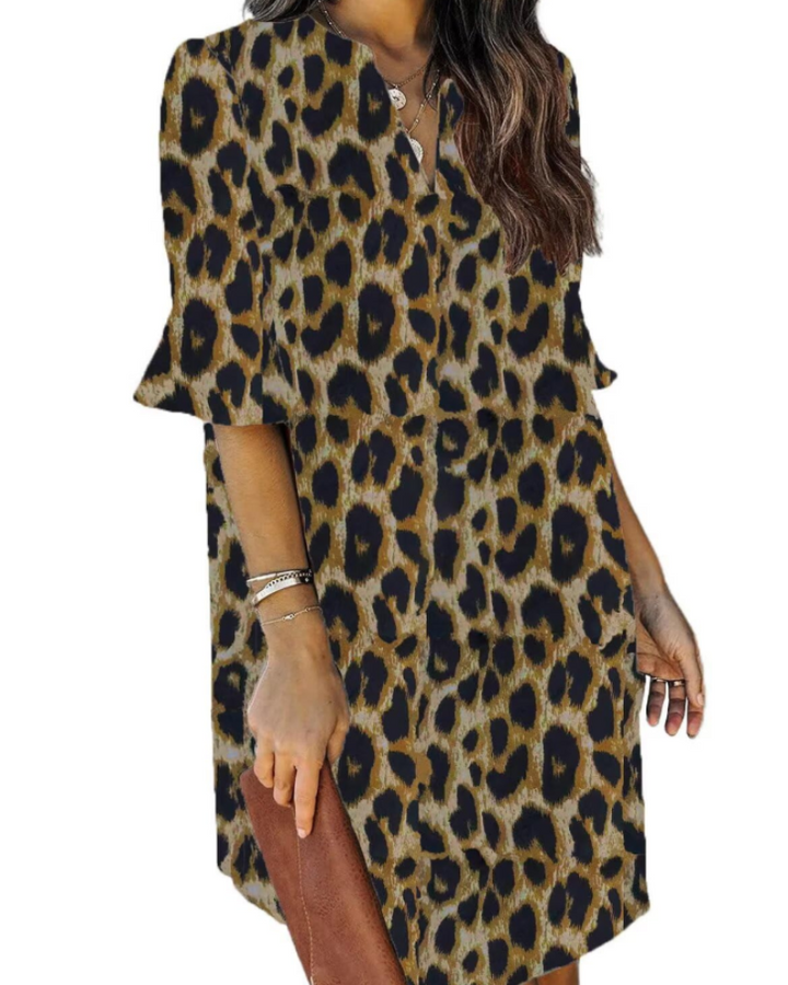 Francesca Vestito Casual Donna – Scollo a V con Volant, Maniche Corte & Abito Floreale Loose Fit
