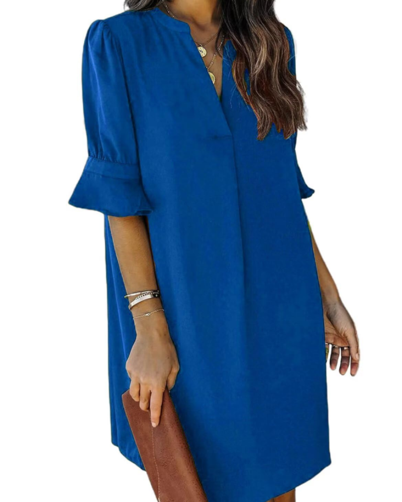 Francesca Vestito Casual Donna – Scollo a V con Volant, Maniche Corte & Abito Floreale Loose Fit