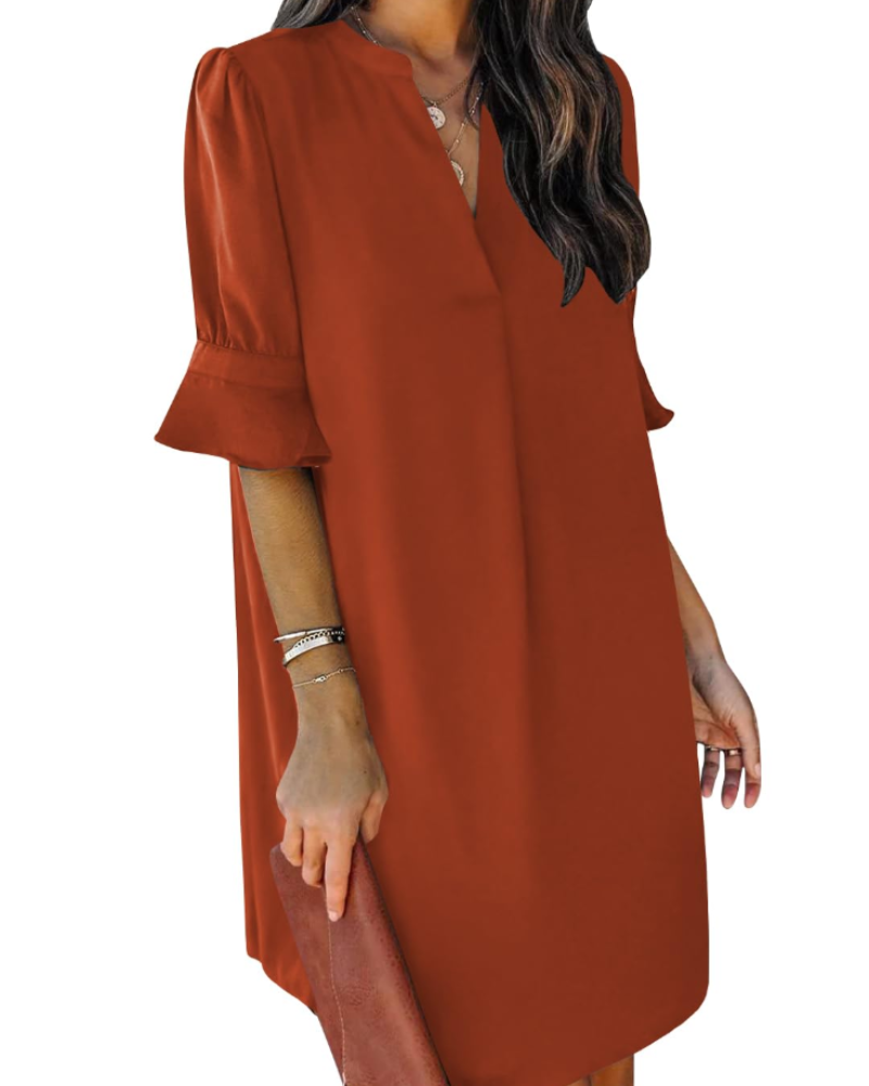 Francesca Vestito Casual Donna – Scollo a V con Volant, Maniche Corte & Abito Floreale Loose Fit