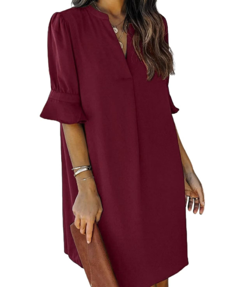 Francesca Vestito Casual Donna – Scollo a V con Volant, Maniche Corte & Abito Floreale Loose Fit