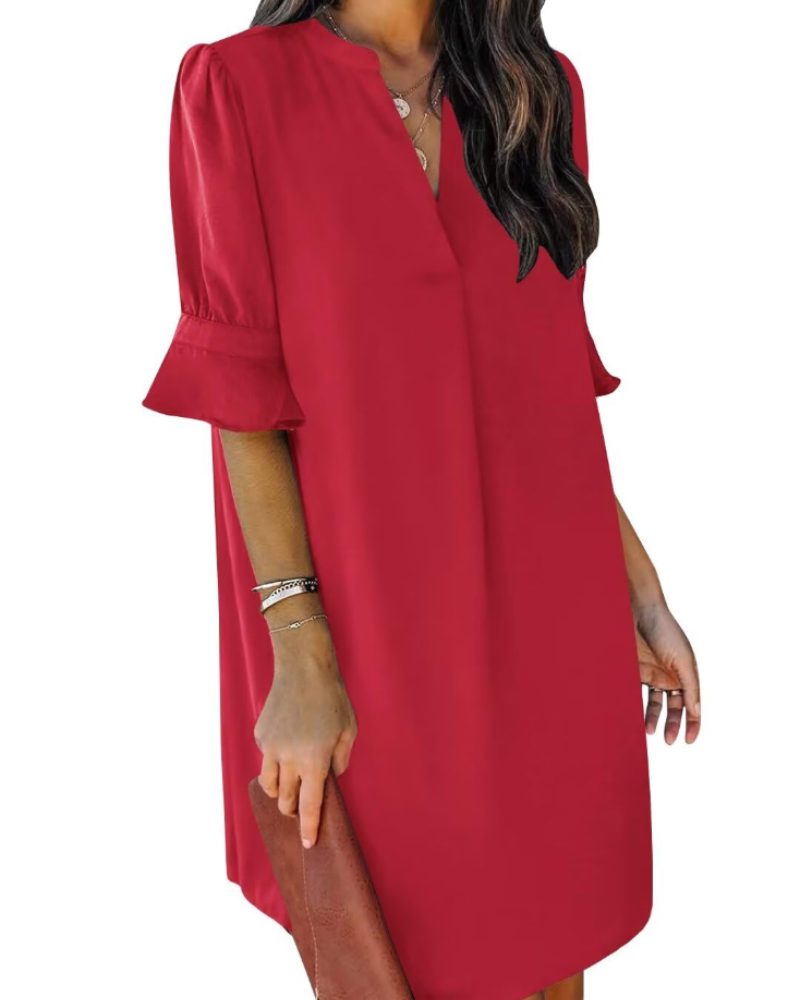 Francesca Vestito Casual Donna – Scollo a V con Volant, Maniche Corte & Abito Floreale Loose Fit