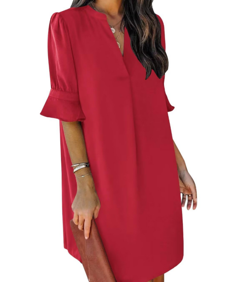 Francesca Vestito Casual Donna – Scollo a V con Volant, Maniche Corte & Abito Floreale Loose Fit