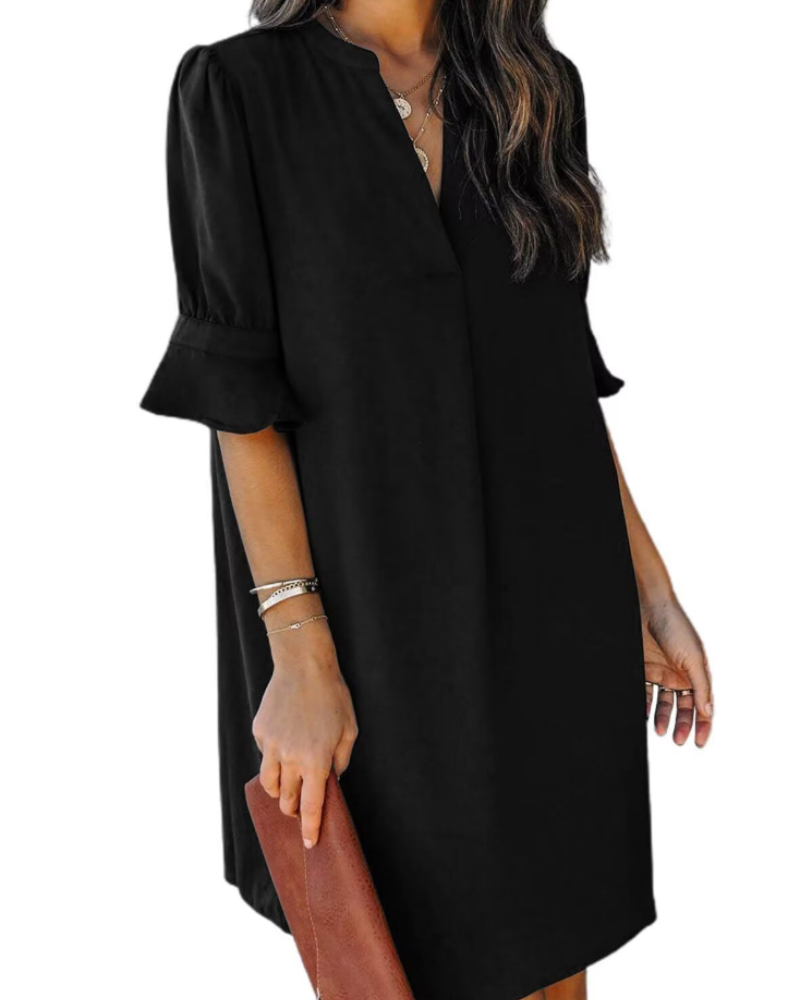 Francesca Vestito Casual Donna – Scollo a V con Volant, Maniche Corte & Abito Floreale Loose Fit