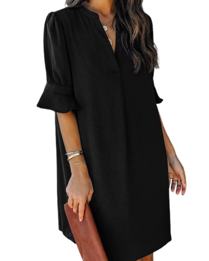 Francesca Vestito Casual Donna – Scollo a V con Volant, Maniche Corte & Abito Floreale Loose Fit