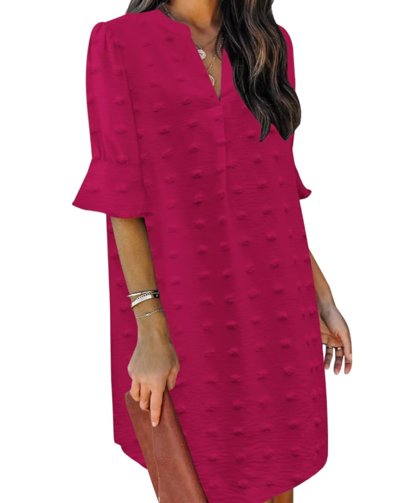 Francesca Vestito Casual Donna – Scollo a V con Volant, Maniche Corte & Abito Floreale Loose Fit