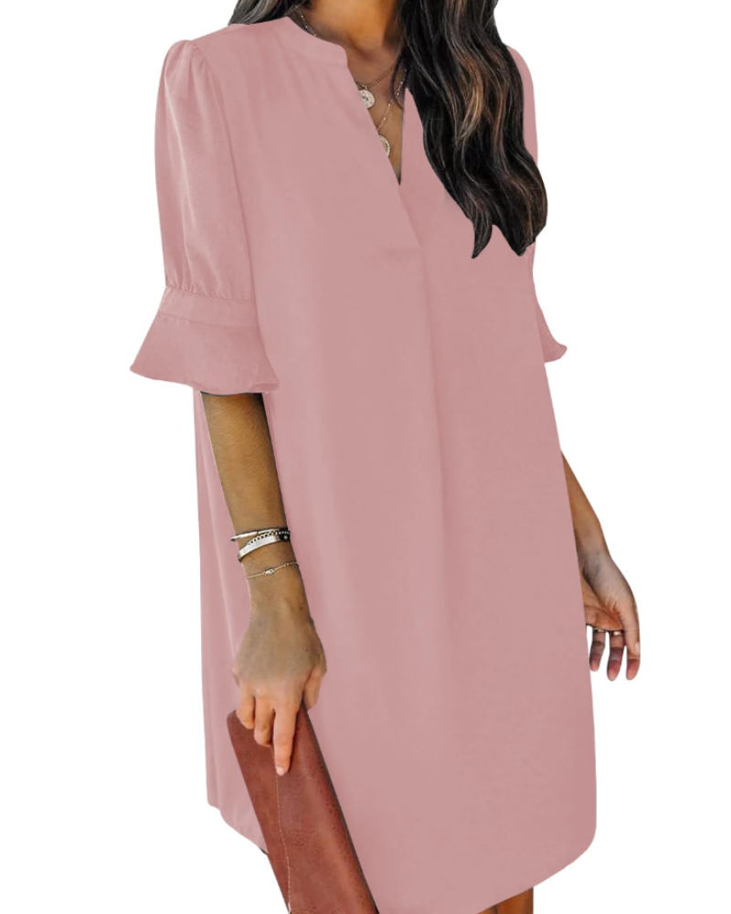 Francesca Vestito Casual Donna – Scollo a V con Volant, Maniche Corte & Abito Floreale Loose Fit