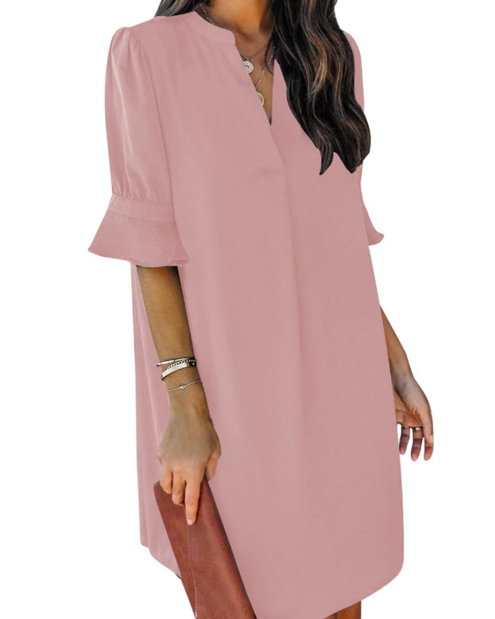 Francesca Vestito Casual Donna – Scollo a V con Volant, Maniche Corte & Abito Floreale Loose Fit
