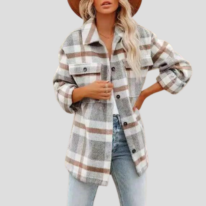 Helena Donna Hemdjacke mit Karomuster – Übergröße mit verstellbarem Gürtel und vorderen Taschen