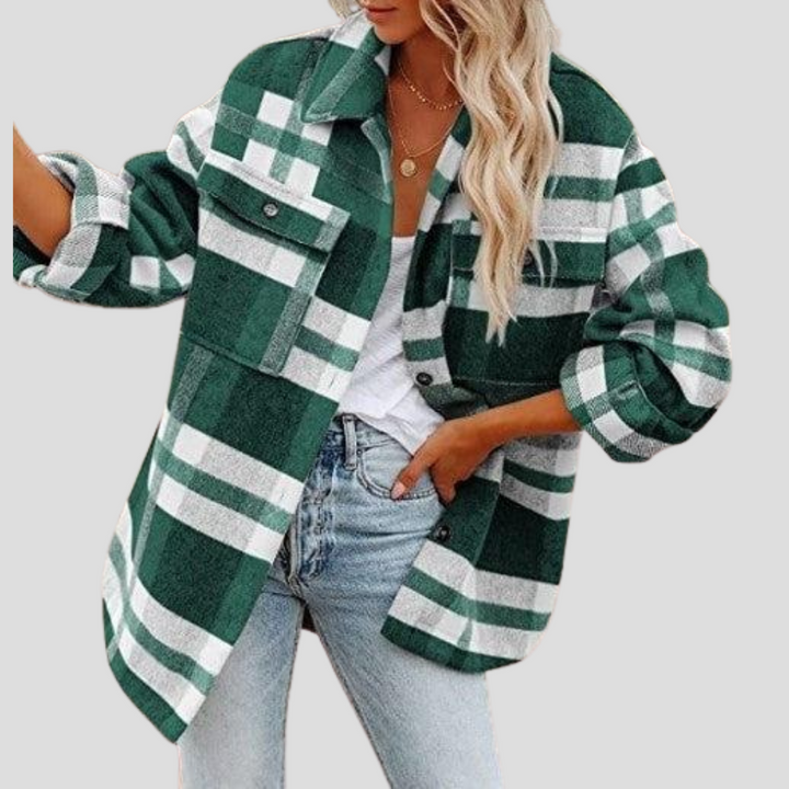 Helena Donna Hemdjacke mit Karomuster – Übergröße mit verstellbarem Gürtel und vorderen Taschen