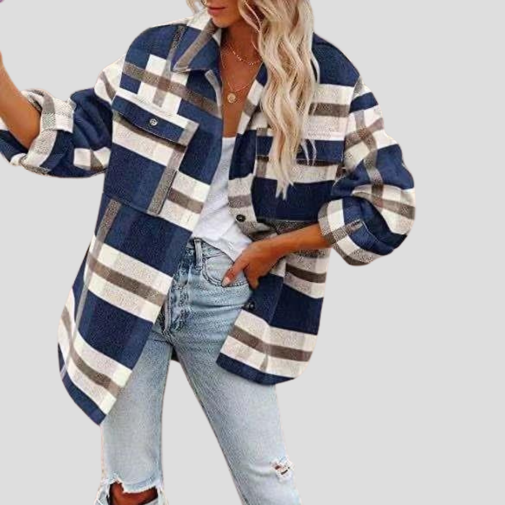 Helena Donna Hemdjacke mit Karomuster – Übergröße mit verstellbarem Gürtel und vorderen Taschen