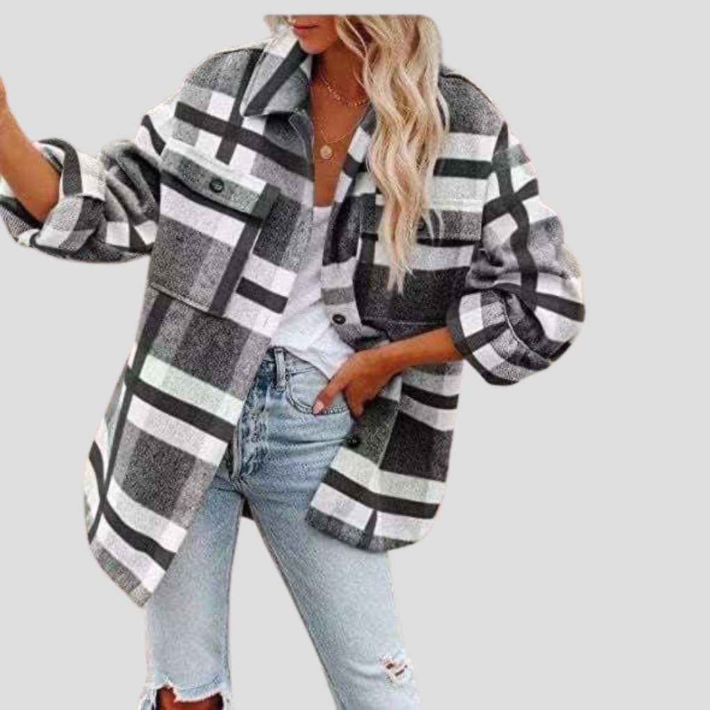 Helena Donna Hemdjacke mit Karomuster – Übergröße mit verstellbarem Gürtel und vorderen Taschen