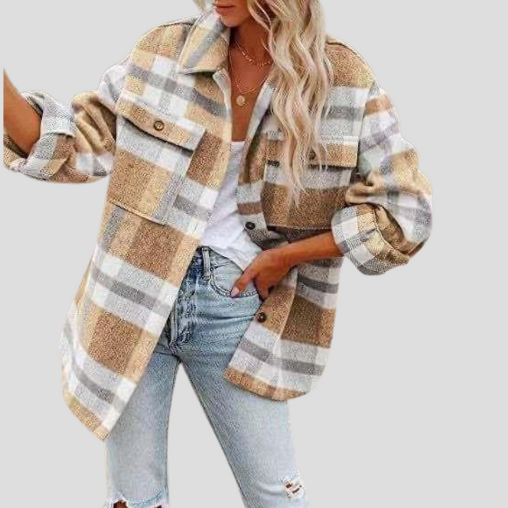 Helena Donna Hemdjacke mit Karomuster – Übergröße mit verstellbarem Gürtel und vorderen Taschen