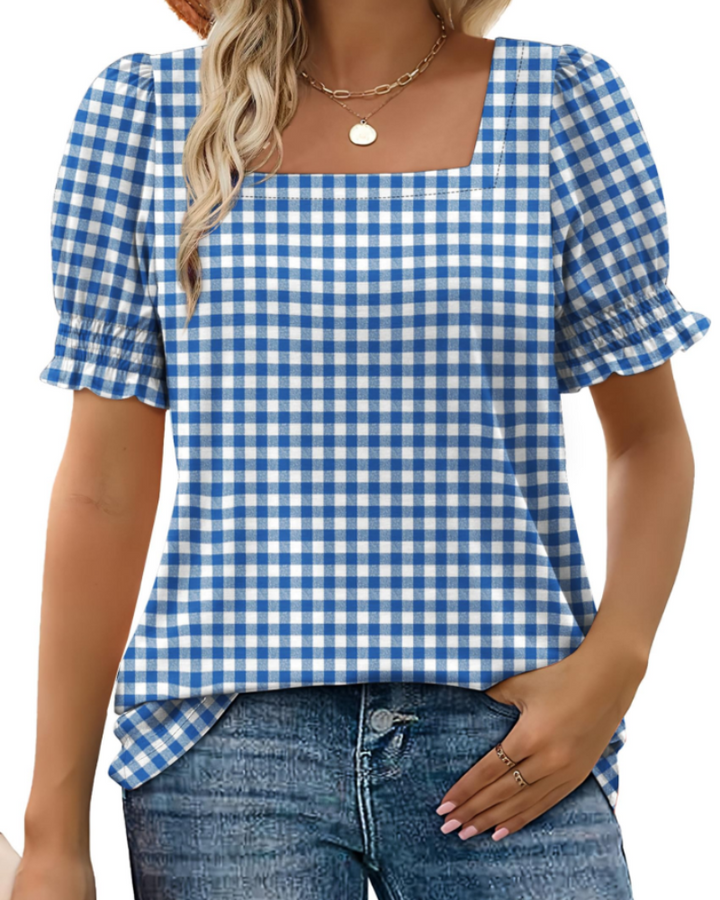Top Giada pentru femei – Decolteu pătrat, mâneci cu volane și tricou casual elegant