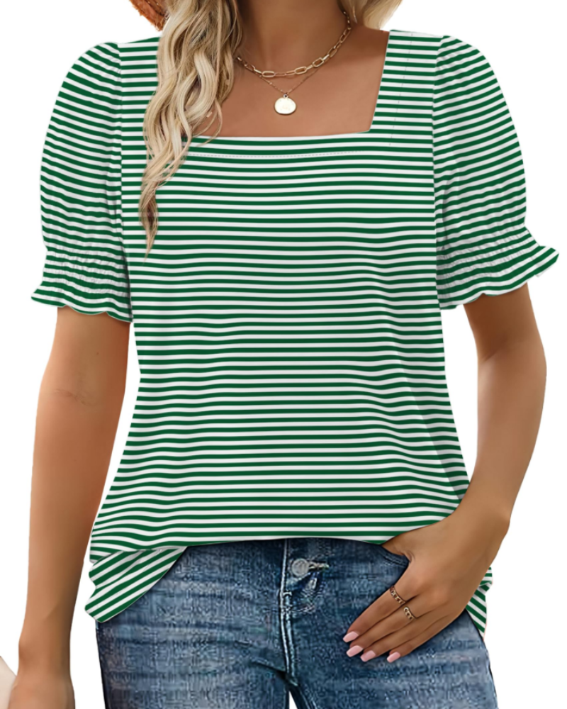 Top Giada pentru femei – Decolteu pătrat, mâneci cu volane și tricou casual elegant