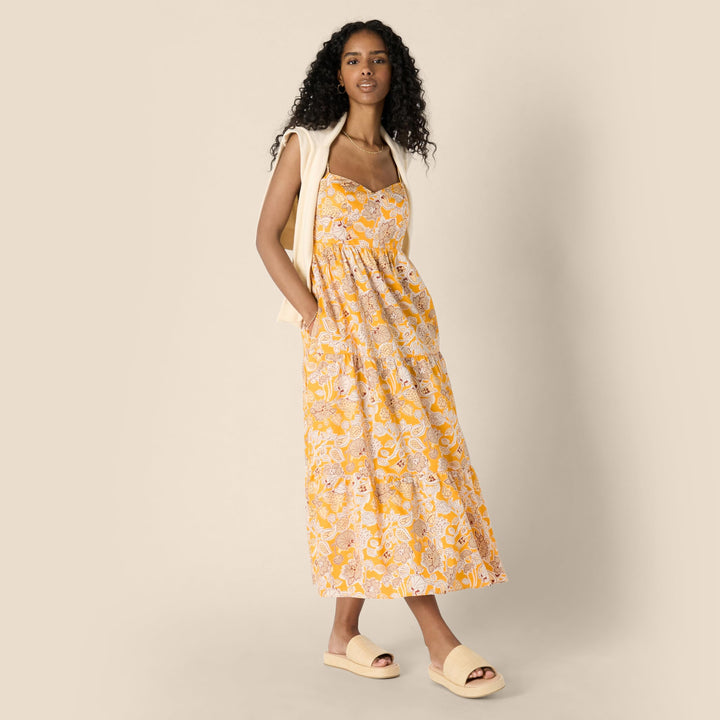 Delyth Maxikleid Damen – V-Ausschnitt, Verstellbare Träger & A-Linie mit Volants