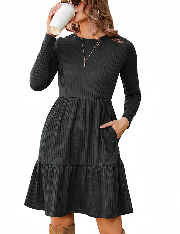 Lakelyn Vestito Donna Autunno – Maniche Lunghe, Collo Tondo & Tasche con Linea A Elegante