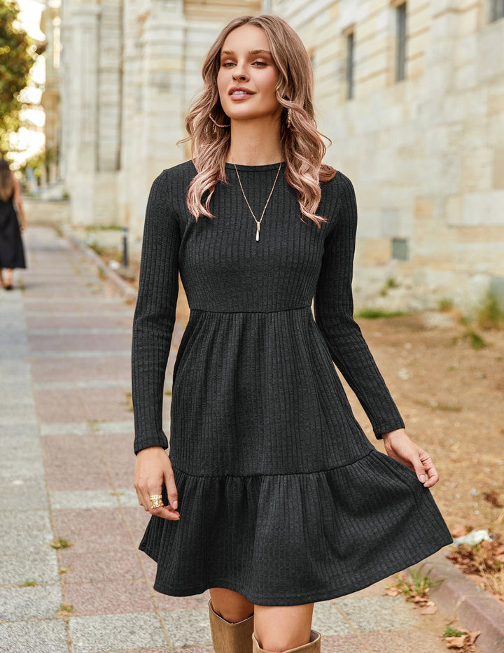 Lakelyn Vestito Donna Autunno – Maniche Lunghe, Collo Tondo & Tasche con Linea A Elegante