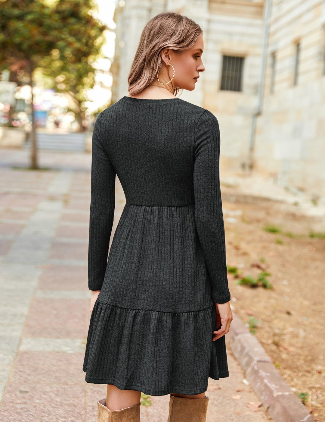 Lakelyn Vestito Donna Autunno – Maniche Lunghe, Collo Tondo & Tasche con Linea A Elegante