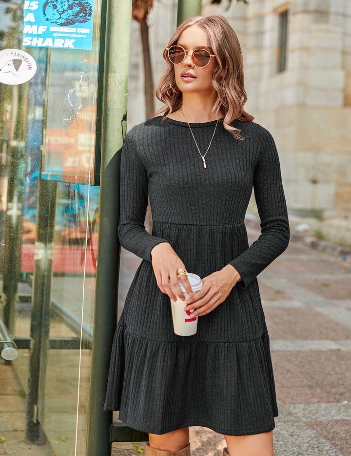 Lakelyn Vestito Donna Autunno – Maniche Lunghe, Collo Tondo & Tasche con Linea A Elegante