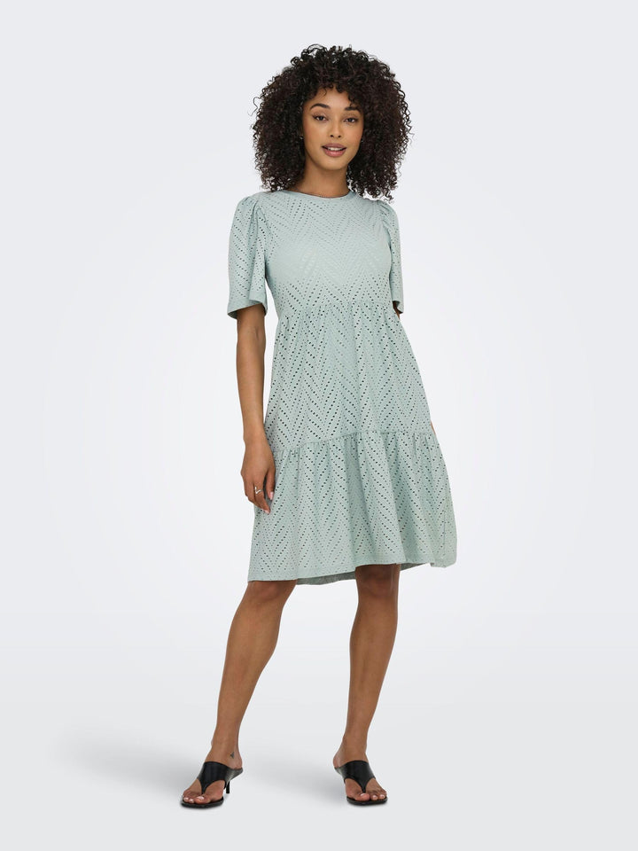 Althea Vestito Mini Donna – Maniche Corte, Motivo Traforato & A-Line Estivo