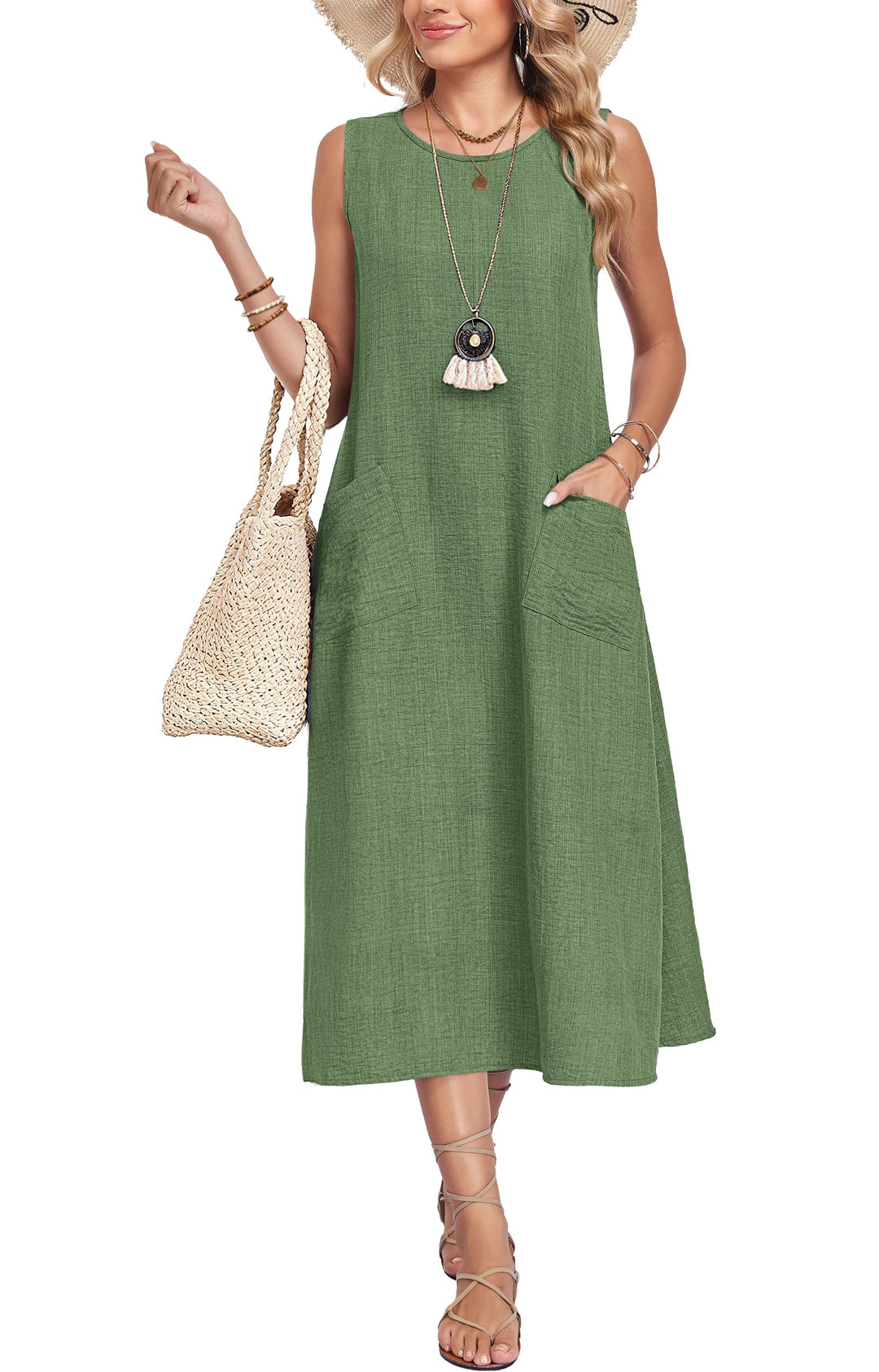 Lirienne Vestito Maxi Donna – Senza Maniche, Linea H & Tasche Casual Estive