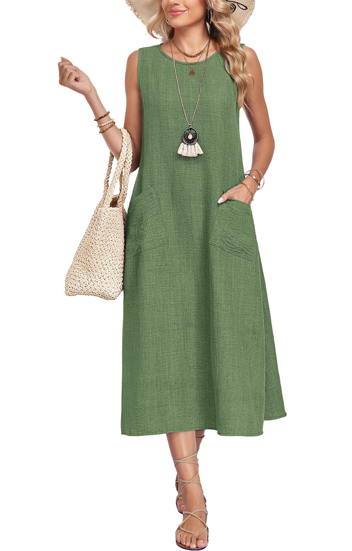 Lirienne Vestito Maxi Donna – Senza Maniche, Linea H & Tasche Casual Estive