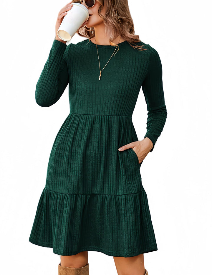 Lakelyn Vestito Donna Autunno – Maniche Lunghe, Collo Tondo & Tasche con Linea A Elegante