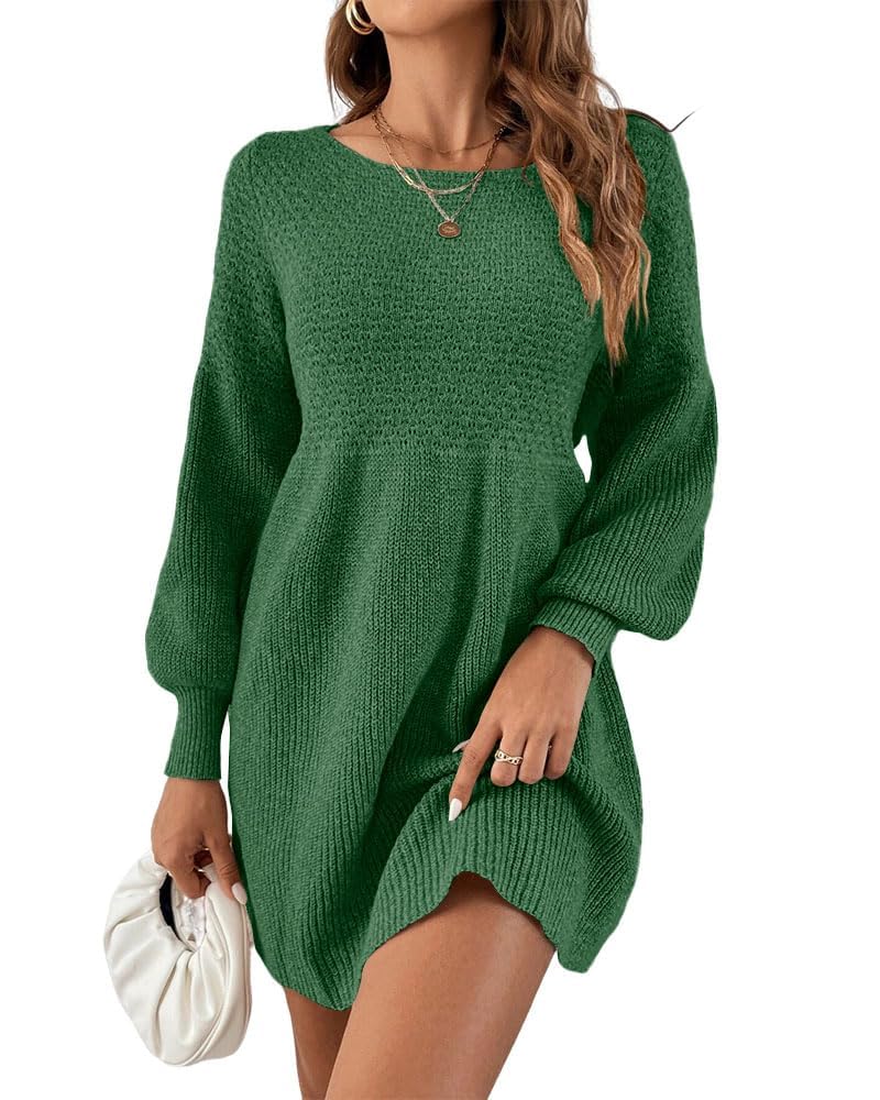 Scottie Vestito Maglia Donna – Maniche a Sbuffo, Vita Alta & Mini A-Line Elegante