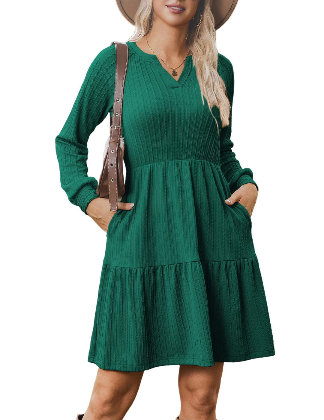 Zephyra Vestito in Maglia Donna – Scollo a V, Maniche Lunghe & A-Line con Tasche