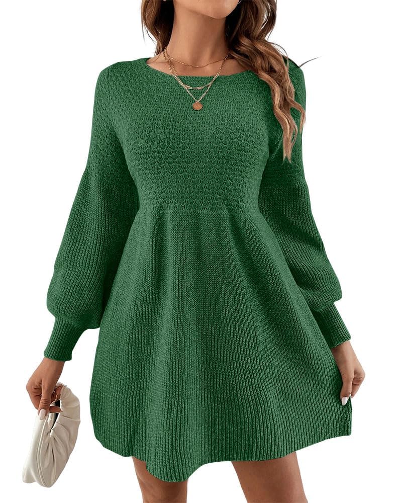 Scottie Vestito Maglia Donna – Maniche a Sbuffo, Vita Alta & Mini A-Line Elegante