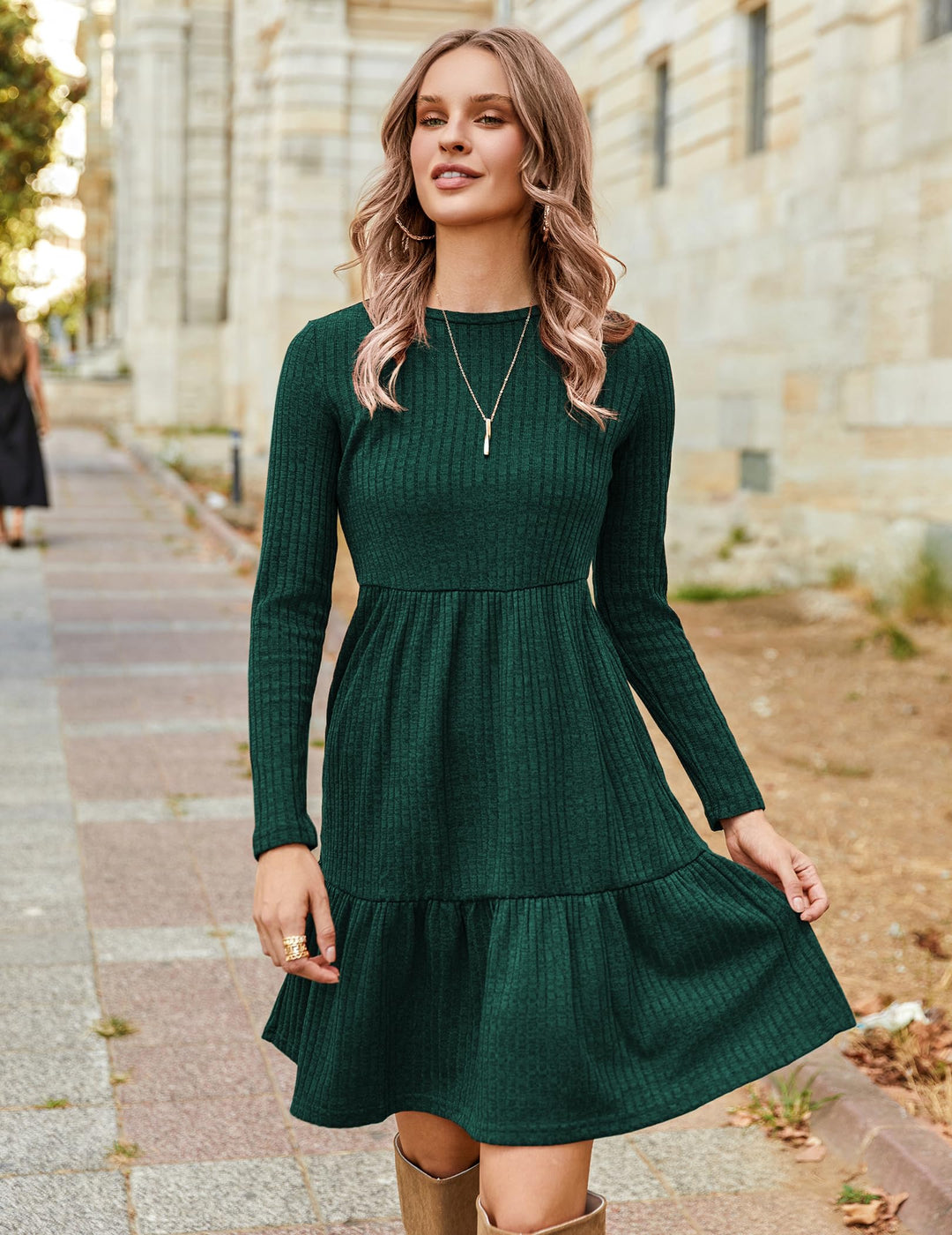 Lakelyn Vestito Donna Autunno – Maniche Lunghe, Collo Tondo & Tasche con Linea A Elegante