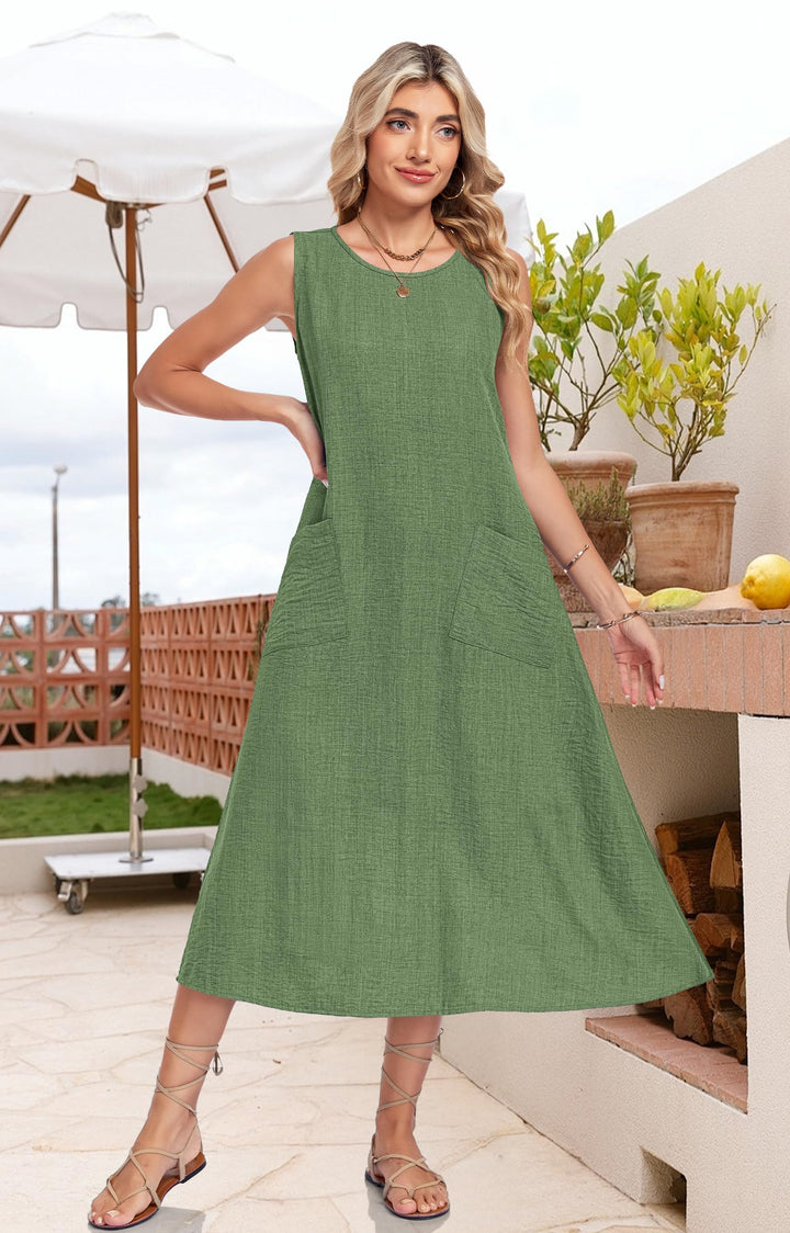 Lirienne Vestito Maxi Donna – Senza Maniche, Linea H & Tasche Casual Estive